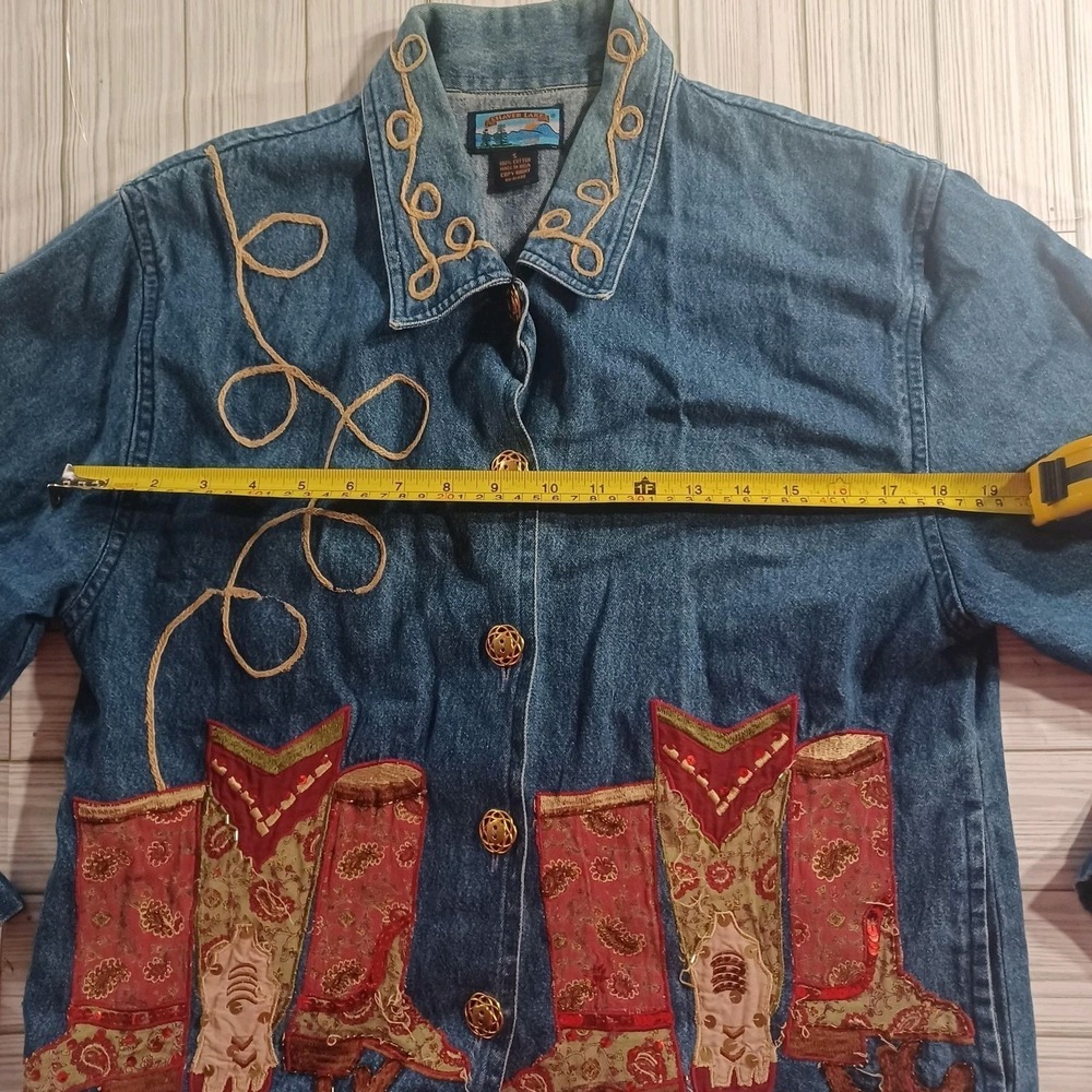 Shaver Lake Denim Jacket Womens S Blue Western Cowboy Boots Embroidered Paisley‎ - Picture 3 of 5